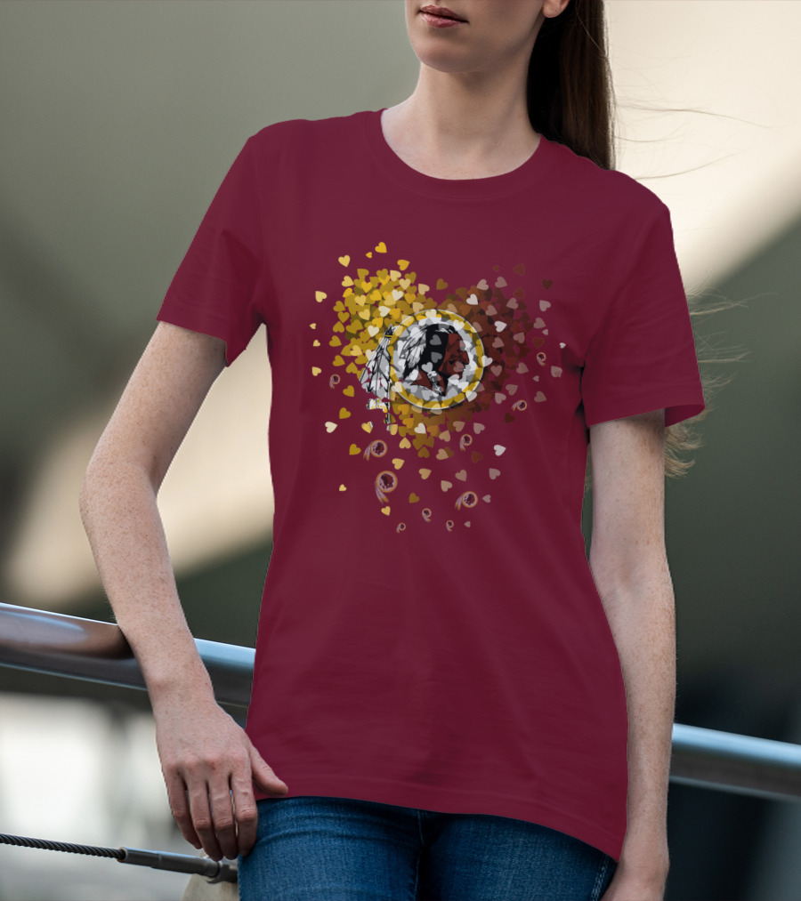 Washington Redskins Heart-Shaped Design With Logo And Colorful Hearts T-Shirt
