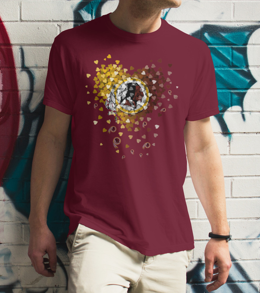 Washington Redskins Heart-Shaped Design With Logo And Colorful Hearts T-Shirt