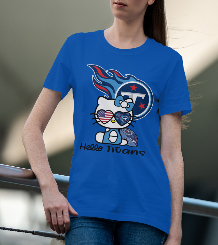 Hello Titans Tennessee Titans Football Kitty With Heart T-Shirt