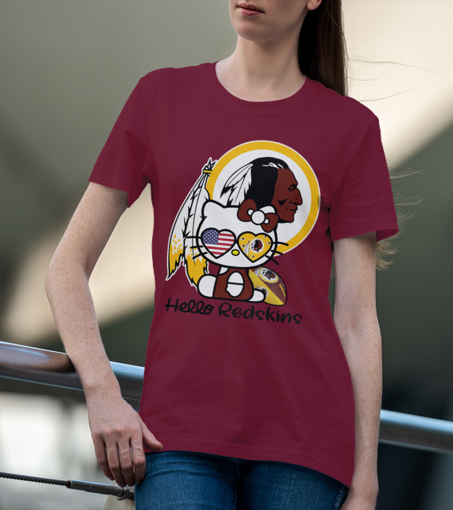 Hello Redskins Icon With Character And Feathers T-Shirt
