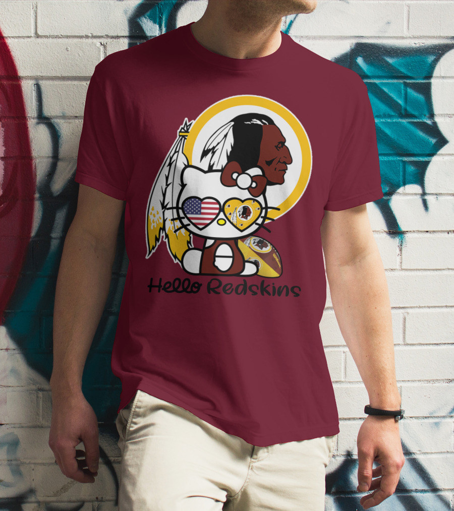 Hello Redskins Icon With Character And Feathers T-Shirt
