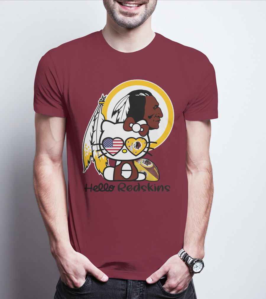 Hello Redskins Icon With Character And Feathers T-Shirt