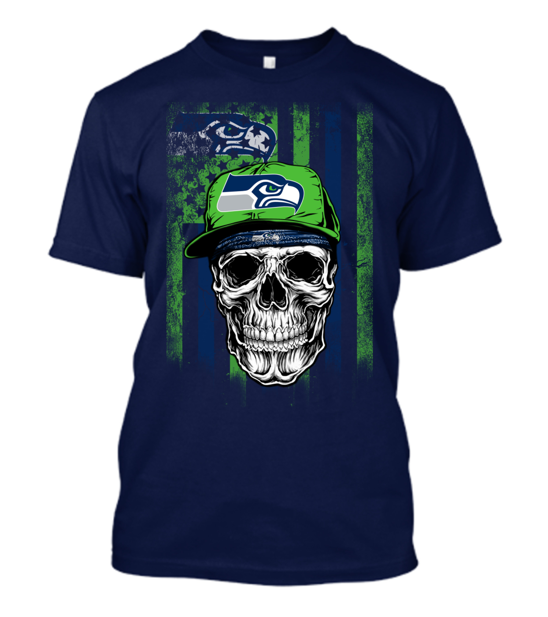Seattle Seahawks Skull Cap Logo Grunge Style T-Shirt