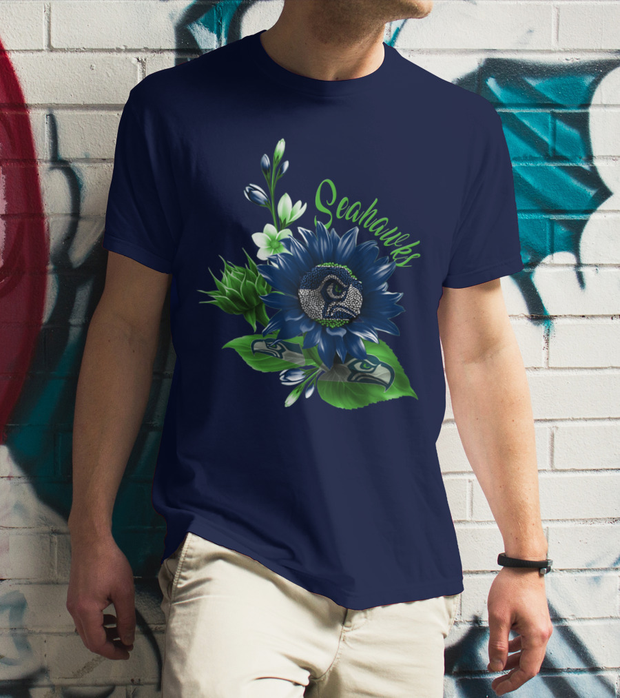 Seahawks Flower Design With Team Logo Elements T-Shirt