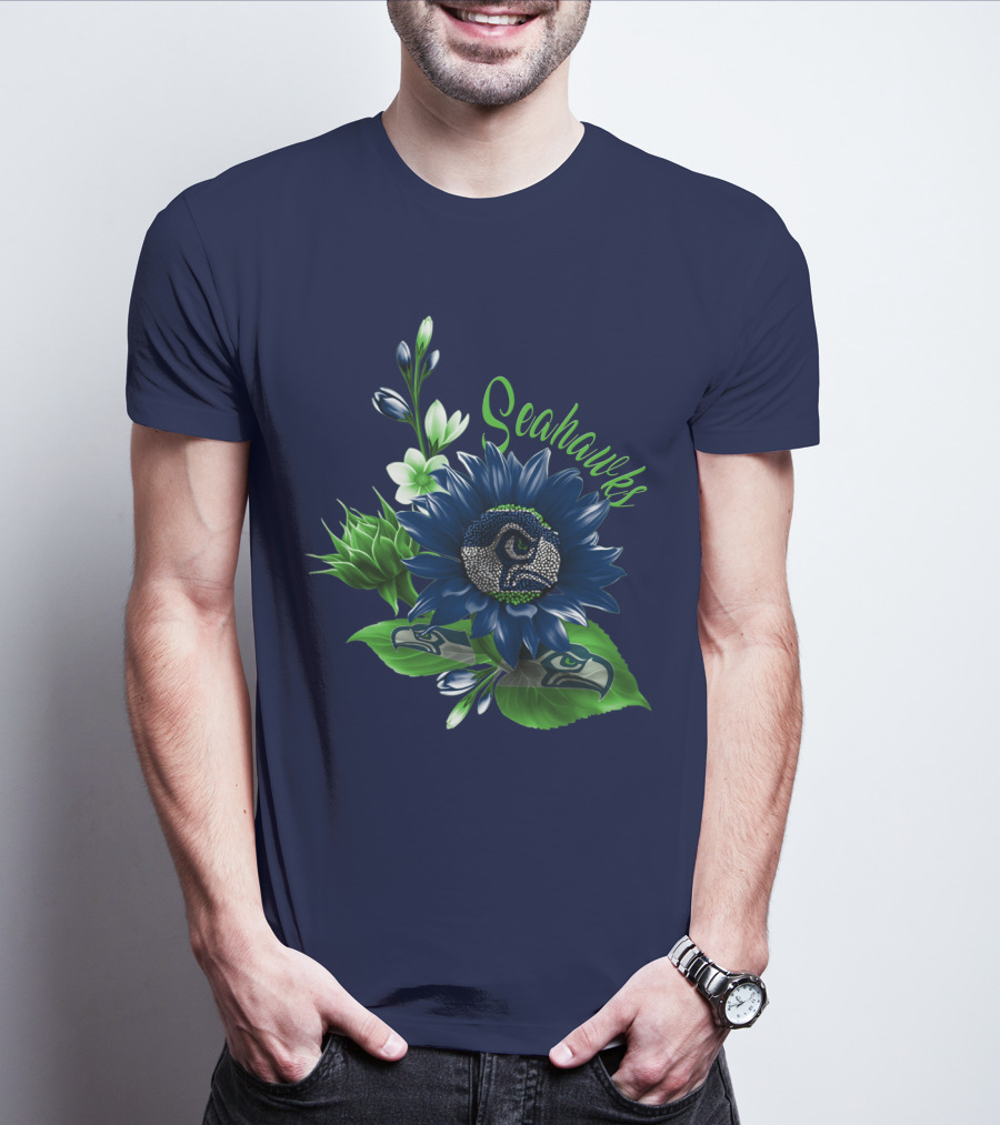 Seahawks Flower Design With Team Logo Elements T-Shirt