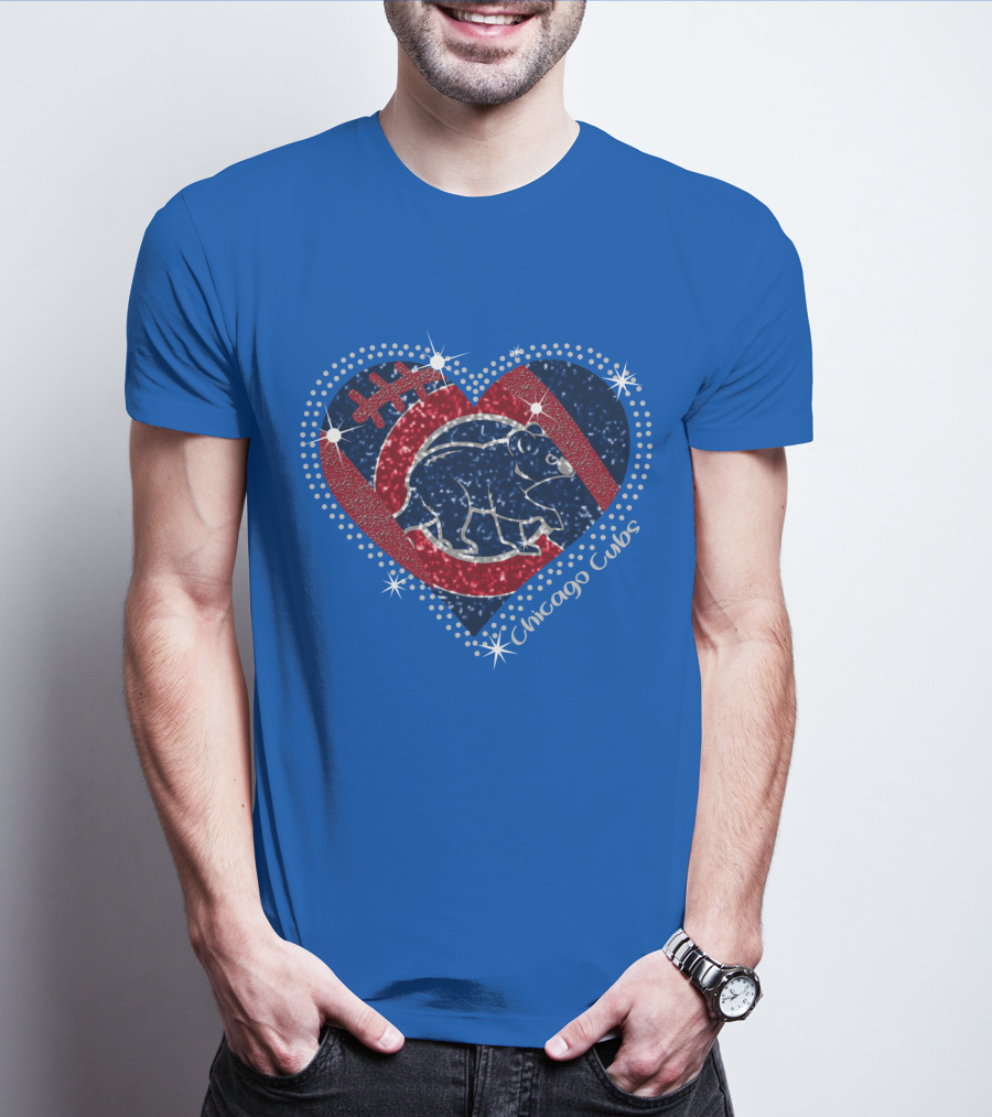 Chicago Cubs Heart Sparkle Football Bear T-Shirt