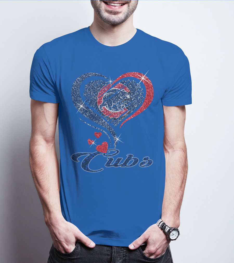 Cubs Sparkling Heart With Chicago Cubs Bear T-Shirt