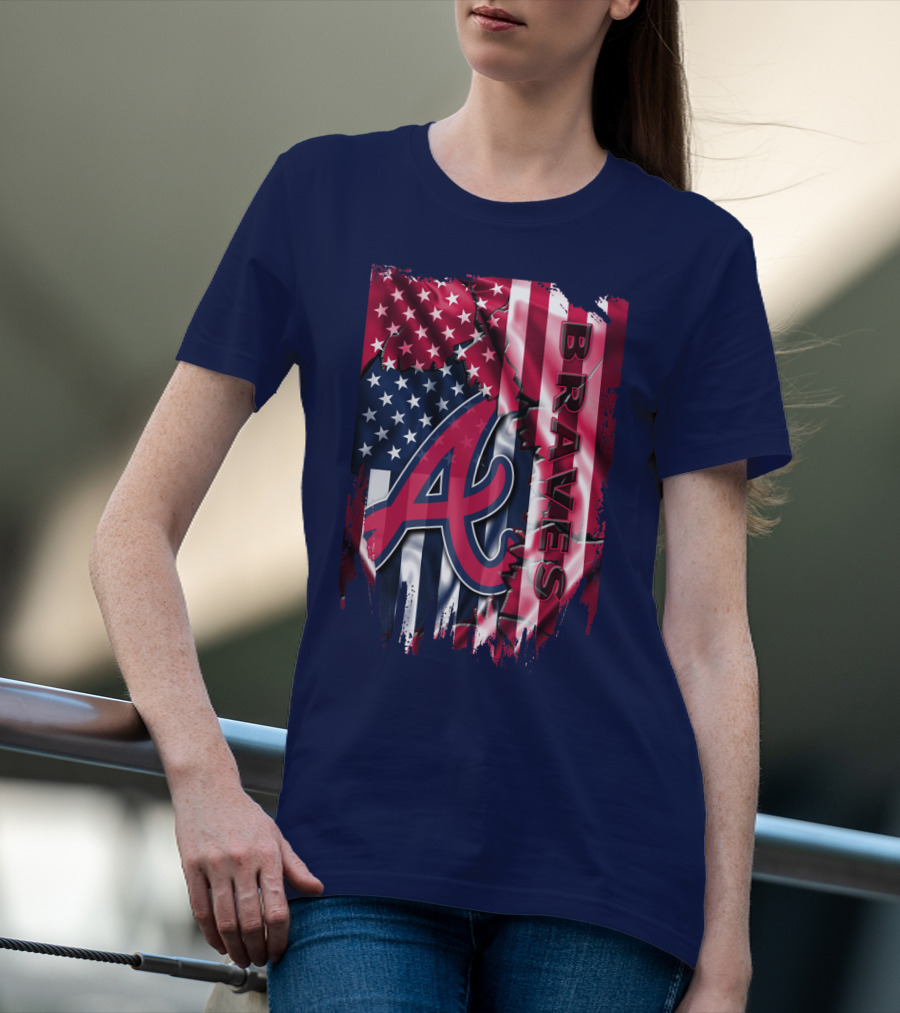 Atlanta Braves American Flag Grunge Style T-Shirt