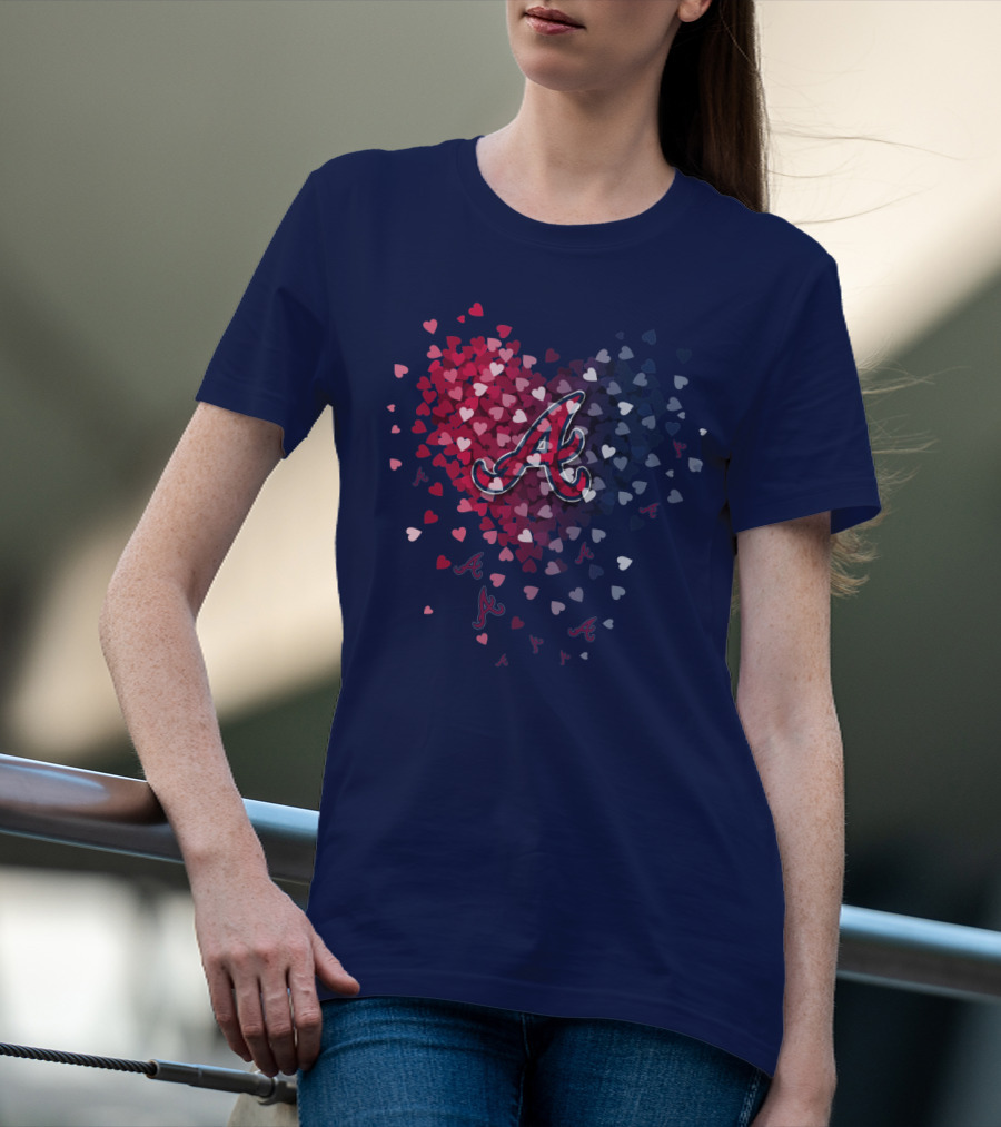 Atlanta Braves Heart Logo With Falling Hearts In Red And Blue T-Shirt