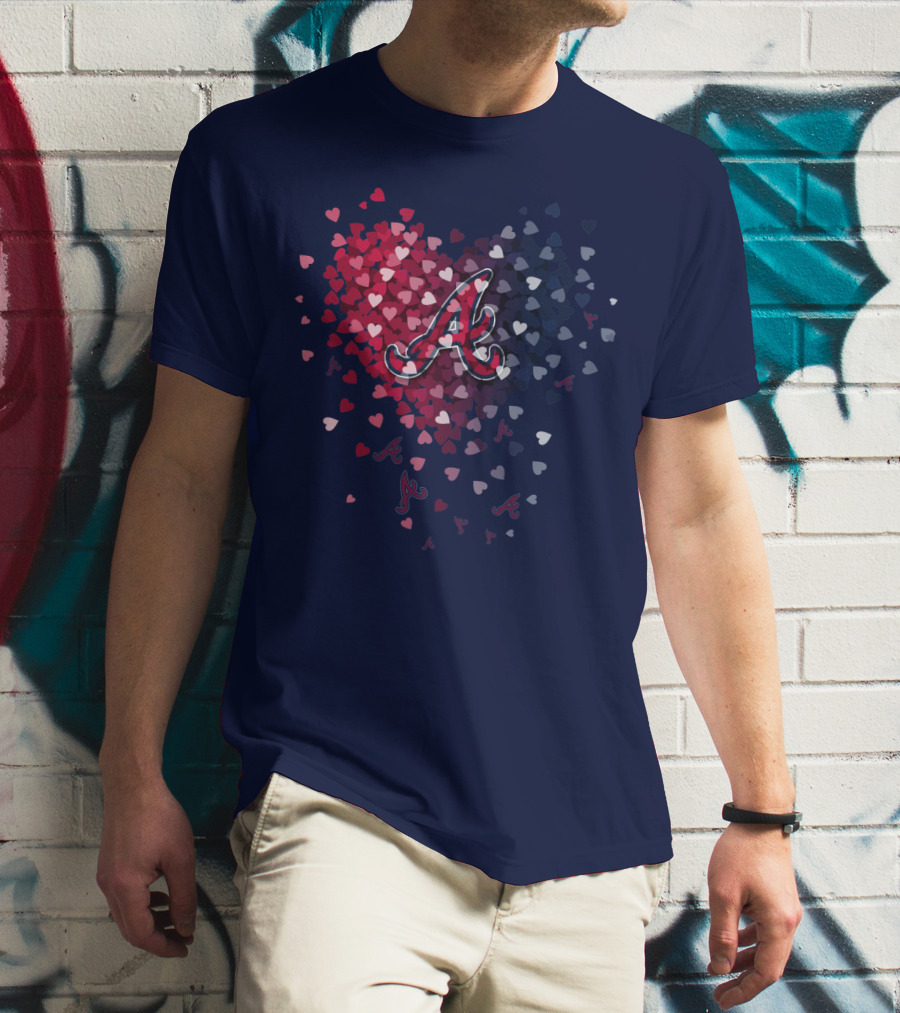 Atlanta Braves Heart Logo With Falling Hearts In Red And Blue T-Shirt
