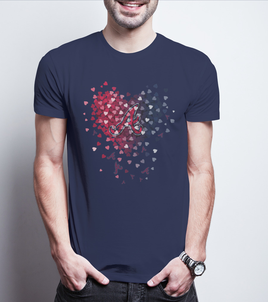 Atlanta Braves Heart Logo With Falling Hearts In Red And Blue T-Shirt