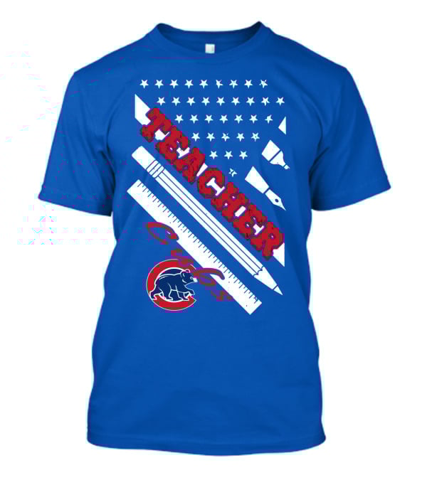 Teacher Cubs American Flag Baseball T-Shirt