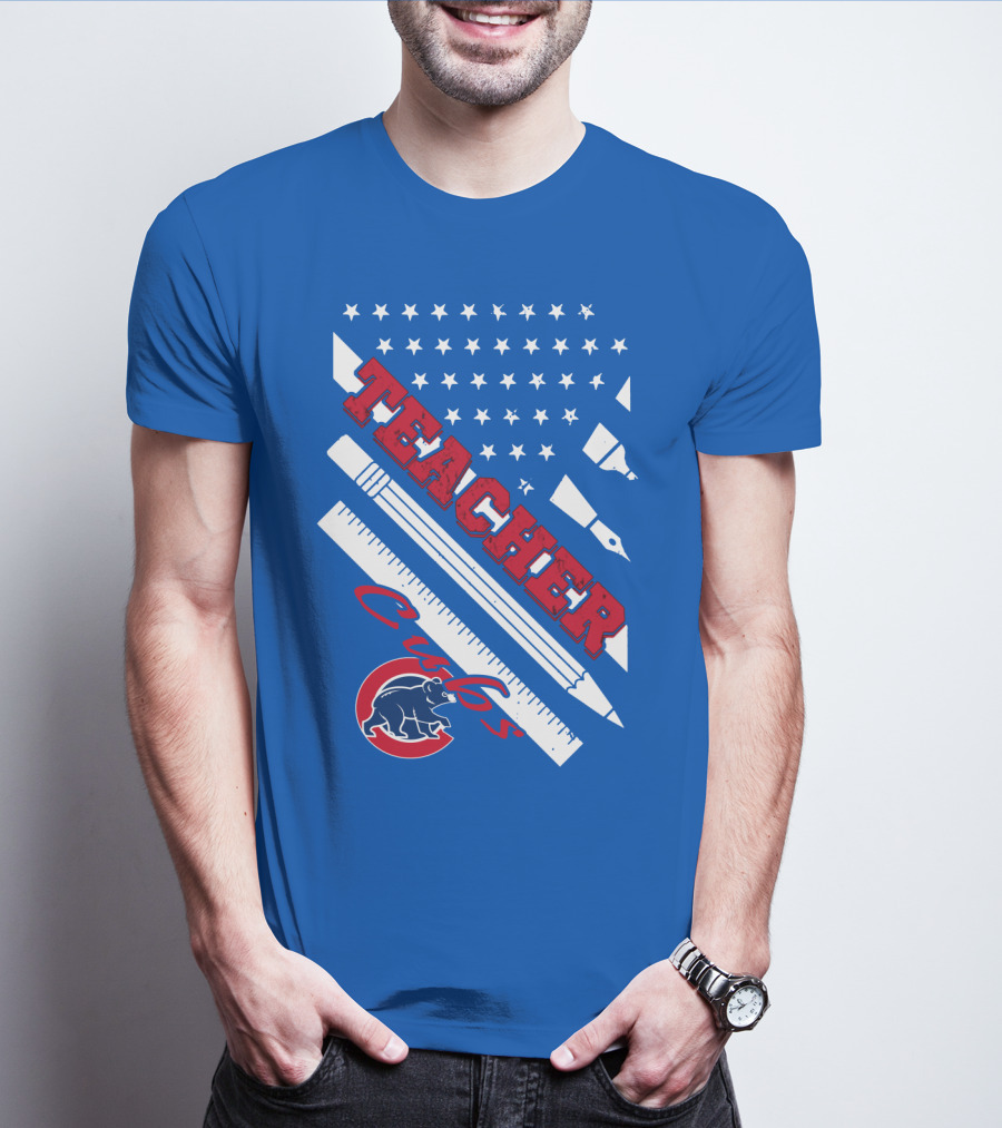 Teacher Cubs American Flag Baseball T-Shirt
