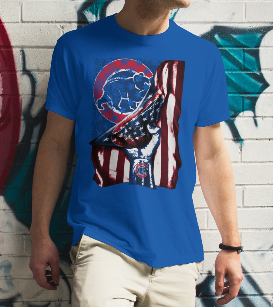 Chicago Cubs American Flag Bear Logo Fist T-Shirt