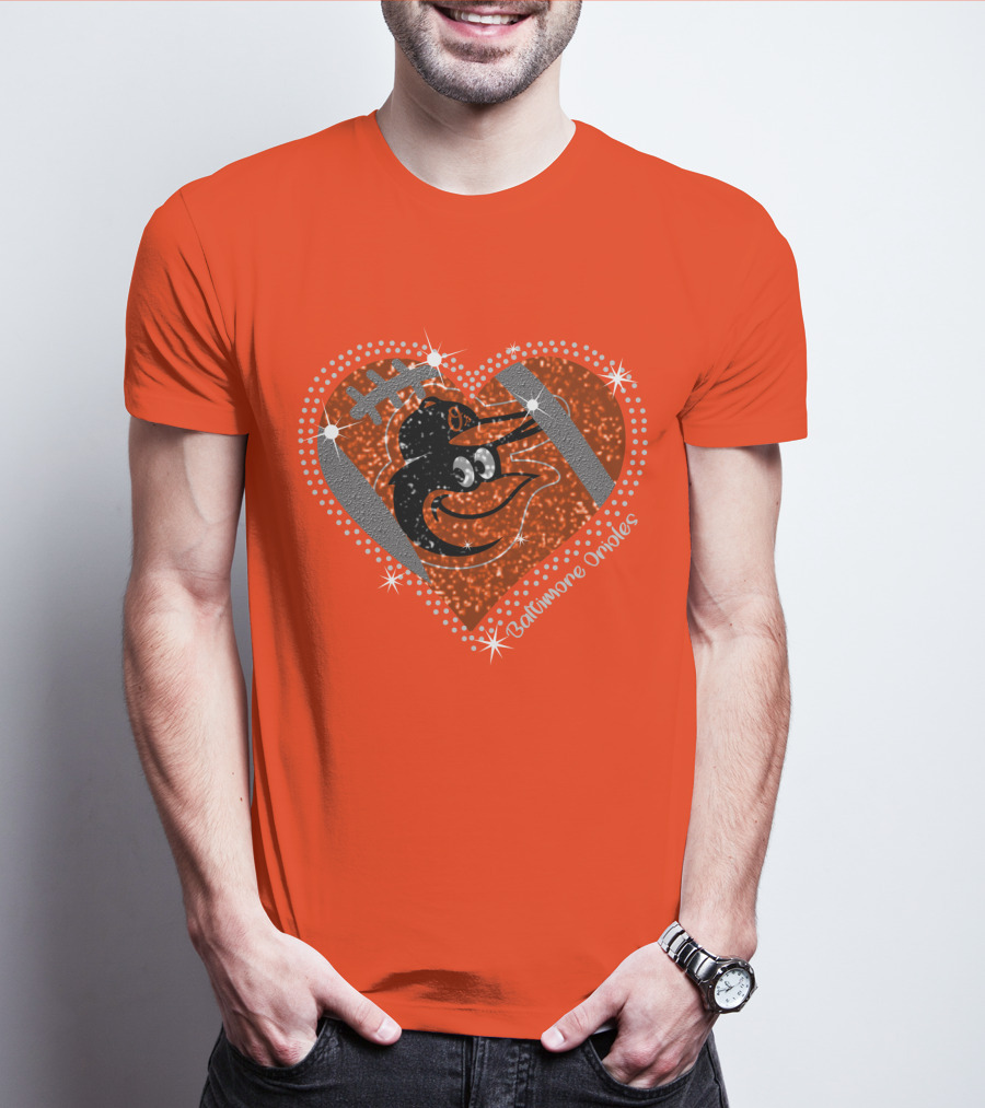 Baltimore Orioles Sparkling Heart And Baseball T-Shirt