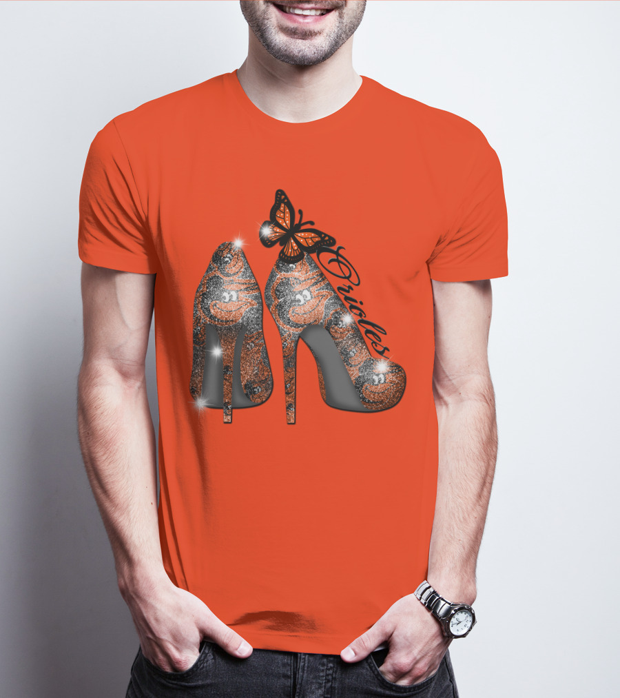 Baltimore Orioles High Heels With Butterfly Sparkle T-Shirt