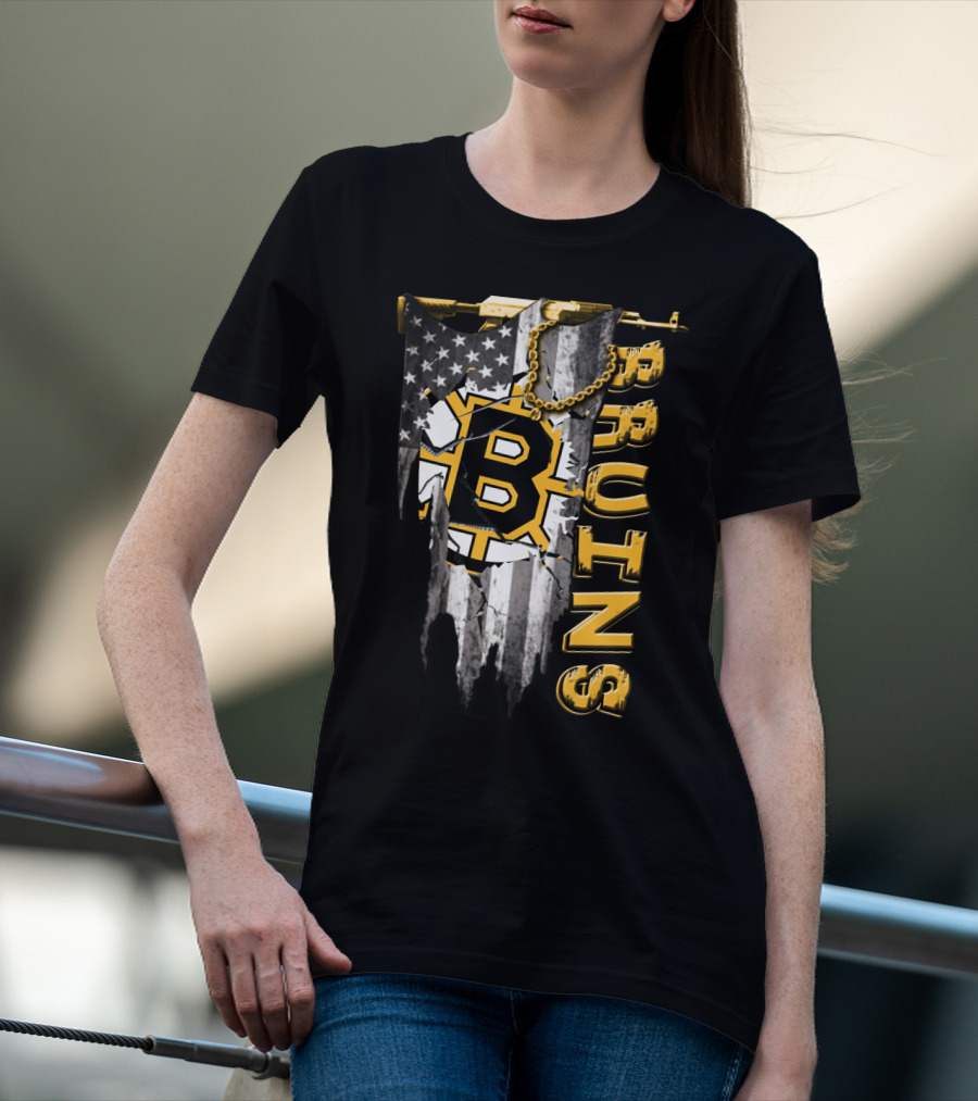 Boston Bruins American Flag Distressed Style T-Shirt