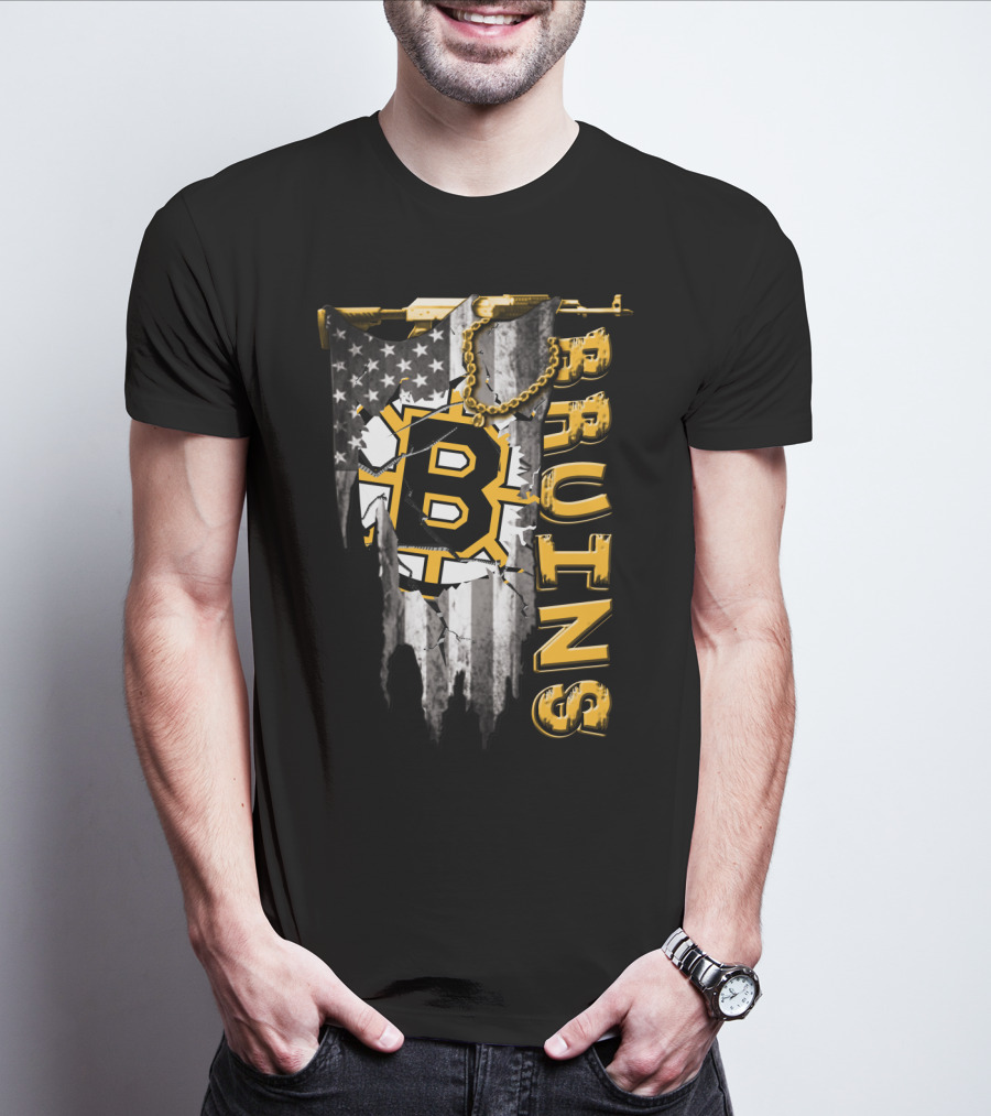 Boston Bruins American Flag Distressed Style T-Shirt