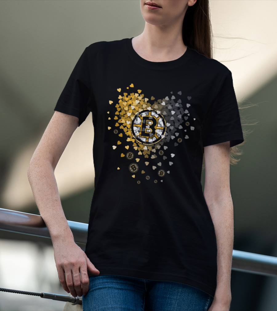Boston Bruins Heart-Inspired Logo And Symbol Design With Colorful Hearts T-Shirt