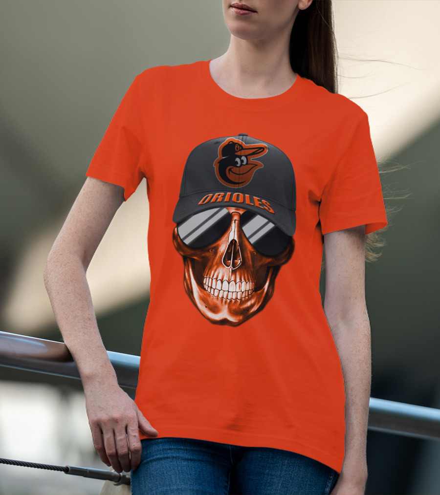 Baltimore Orioles Skull With Cap T-Shirt