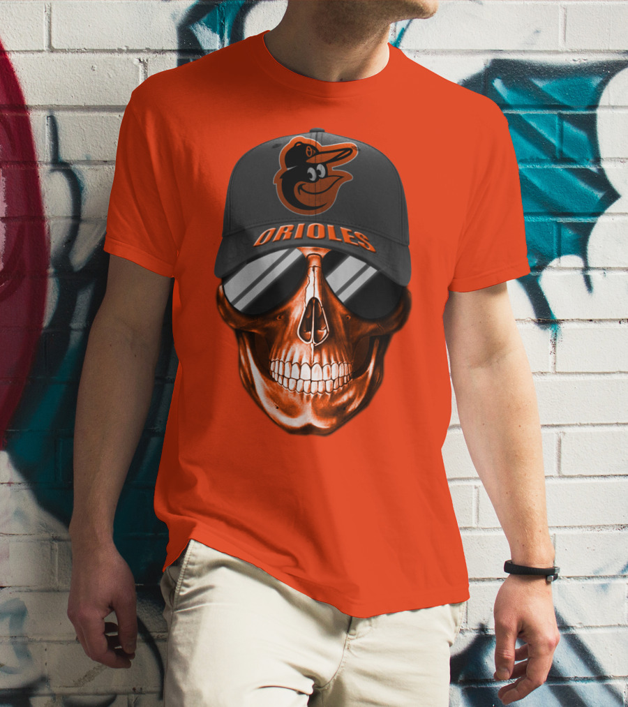 Baltimore Orioles Skull With Cap T-Shirt