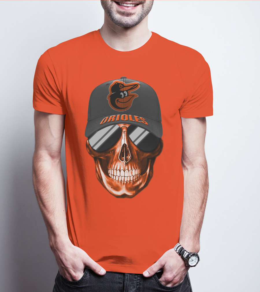 Baltimore Orioles Skull With Cap T-Shirt