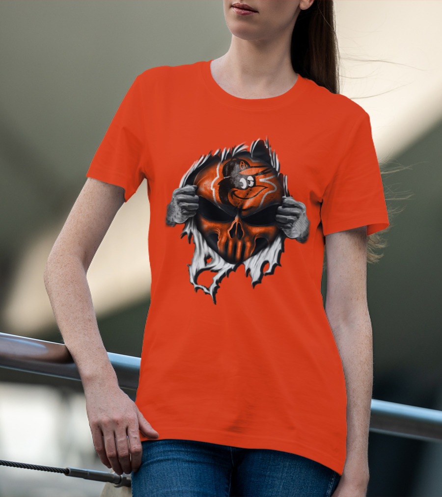Baltimore Orioles Skull Logo Halloween Rip Effect T-Shirt