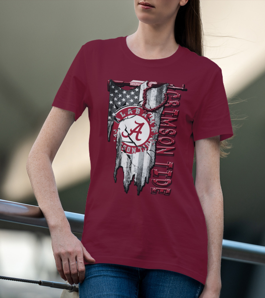 Alabama Crimson Tide American Flag Distressed T-Shirt