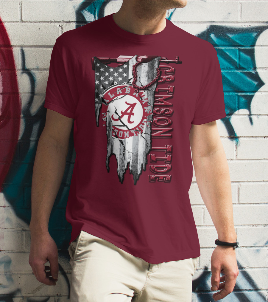 Alabama Crimson Tide American Flag Distressed T-Shirt
