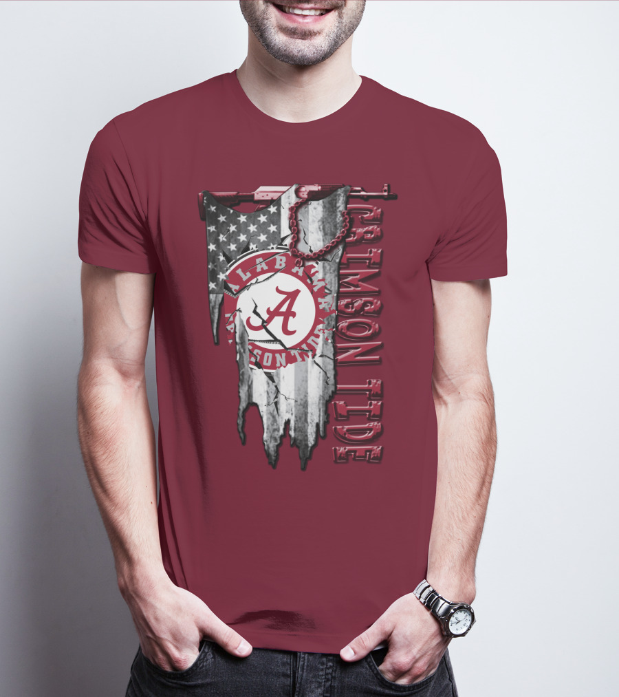 Alabama Crimson Tide American Flag Distressed T-Shirt