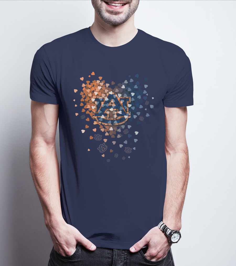 Auburn Tigers Au Logo With Orange And Blue Heart Confetti T-Shirt