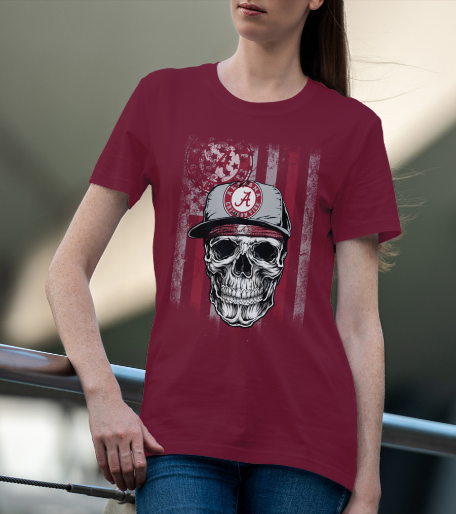 Alabama Crimson Tide Skull With Cap And Crimson T-Shirt