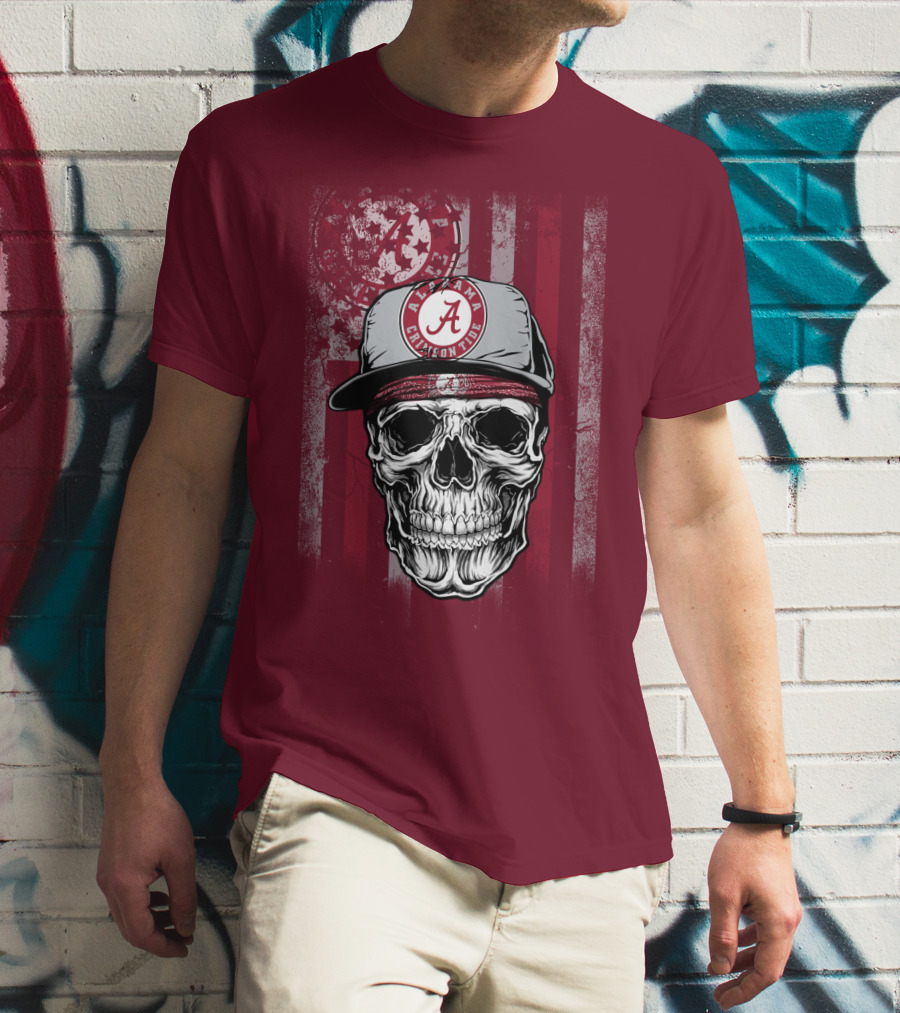 Alabama Crimson Tide Skull With Cap And Crimson T-Shirt