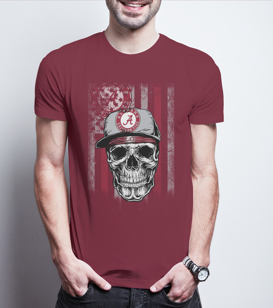 Alabama Crimson Tide Skull With Cap And Crimson T-Shirt
