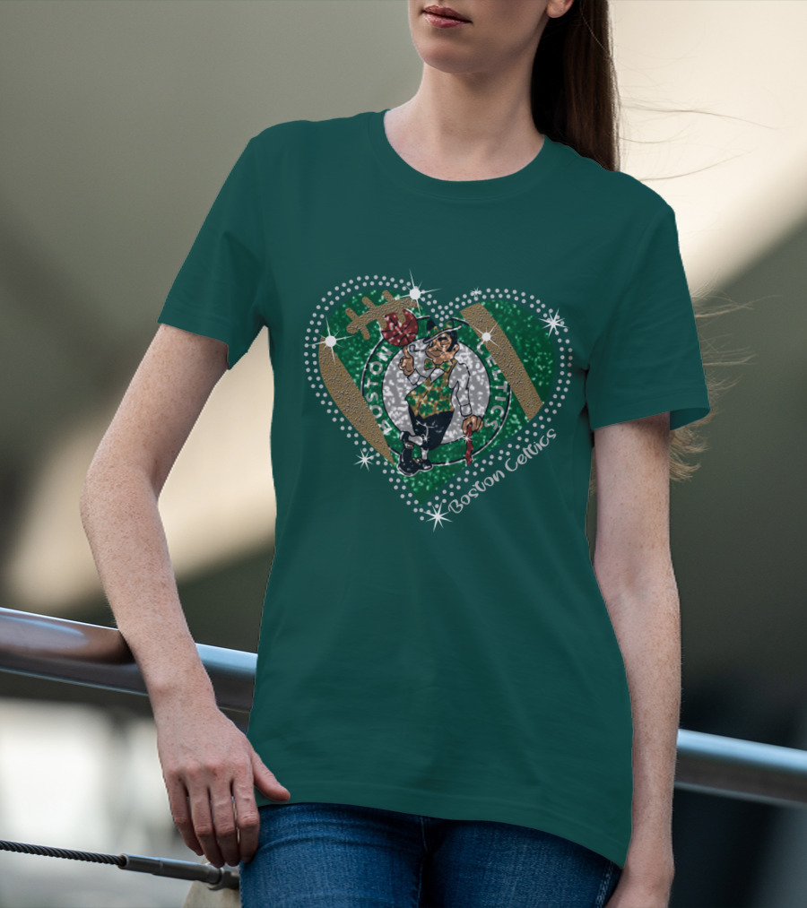 Boston Celtics Heart Logo With Sparkling Green And Gold Accents T-Shirt