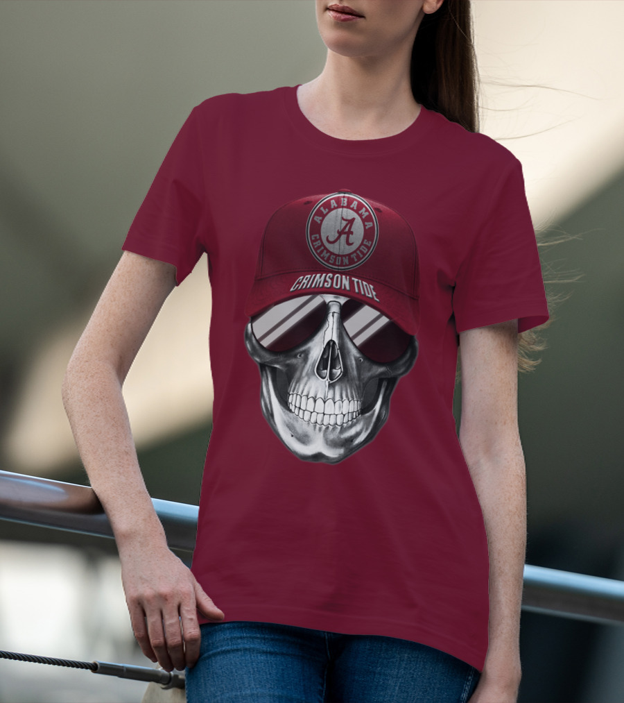 Alabama Crimson Tide Skull With Cap And Sunglasses T-Shirt