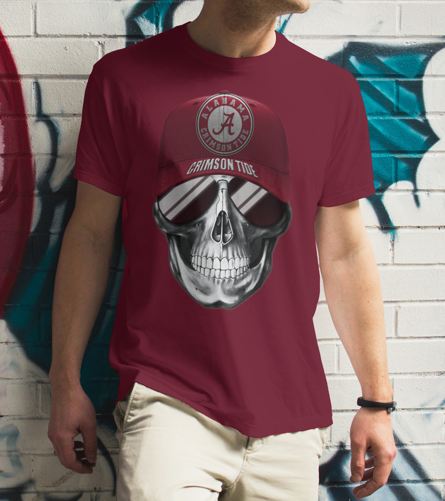 Alabama Crimson Tide Skull With Cap And Sunglasses T-Shirt