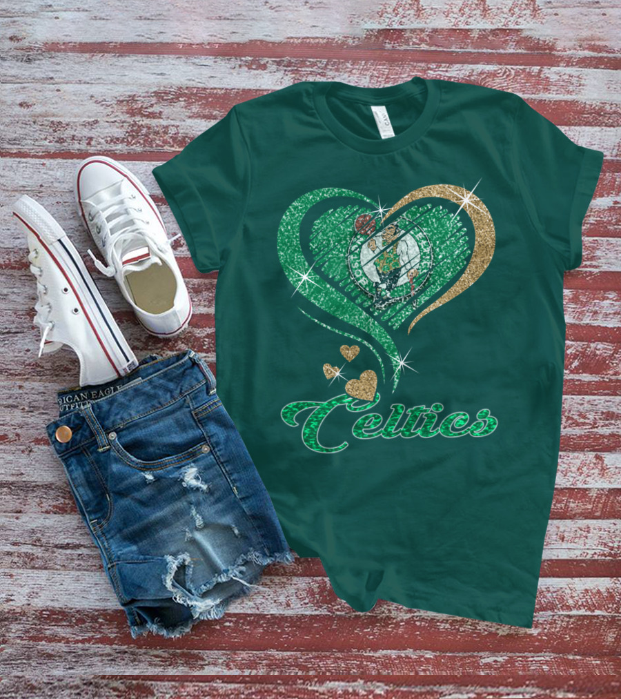 Celtics Heart Basketball Logo Sparkle T-Shirt