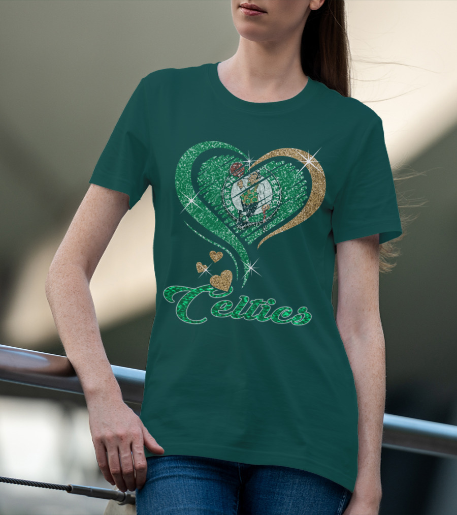 Celtics Heart Basketball Logo Sparkle T-Shirt