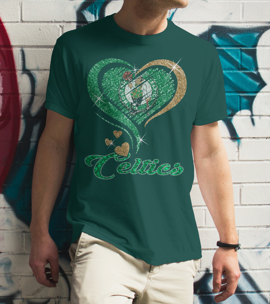 Celtics Heart Basketball Logo Sparkle T-Shirt