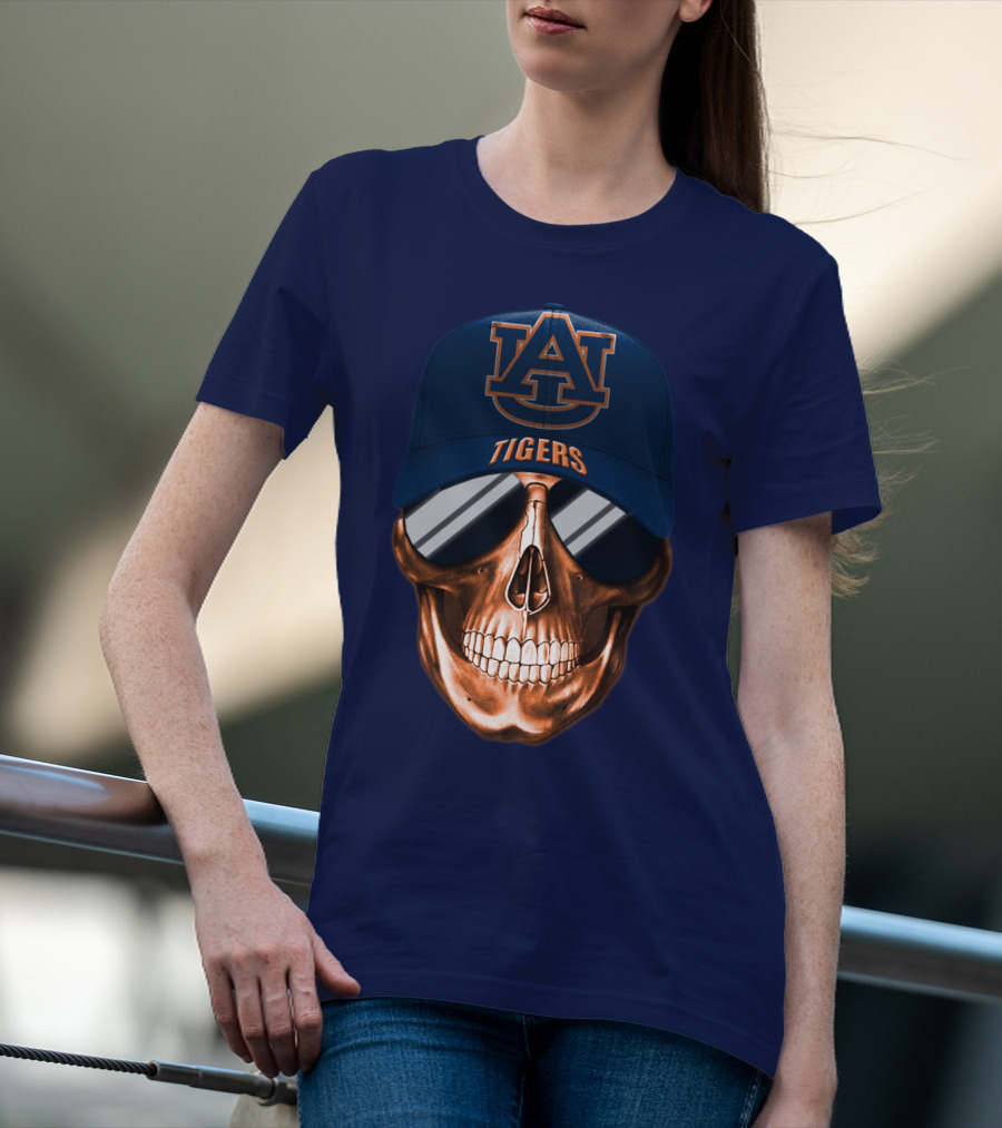 Auburn Tigers Skull With Au Logo Hat And Sunglasses T-Shirt