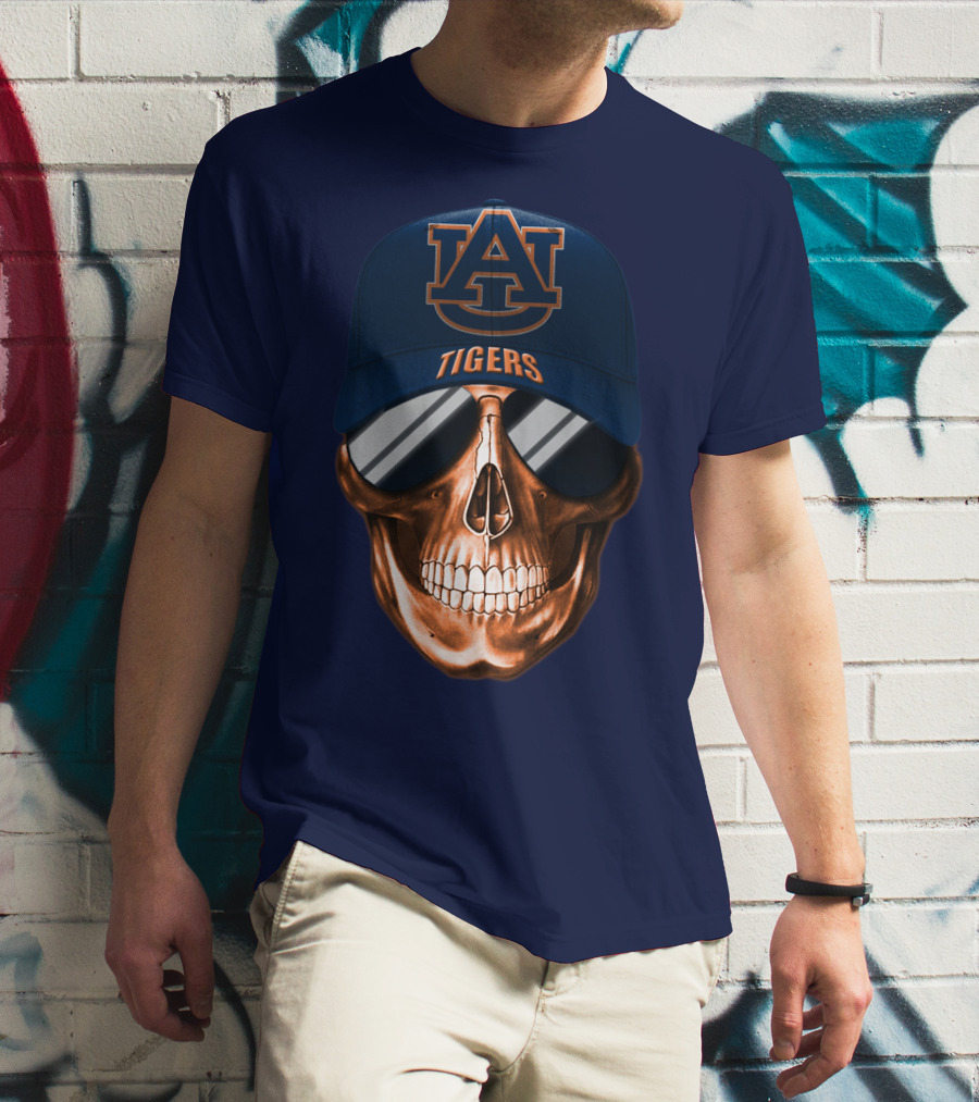 Auburn Tigers Skull With Au Logo Hat And Sunglasses T-Shirt
