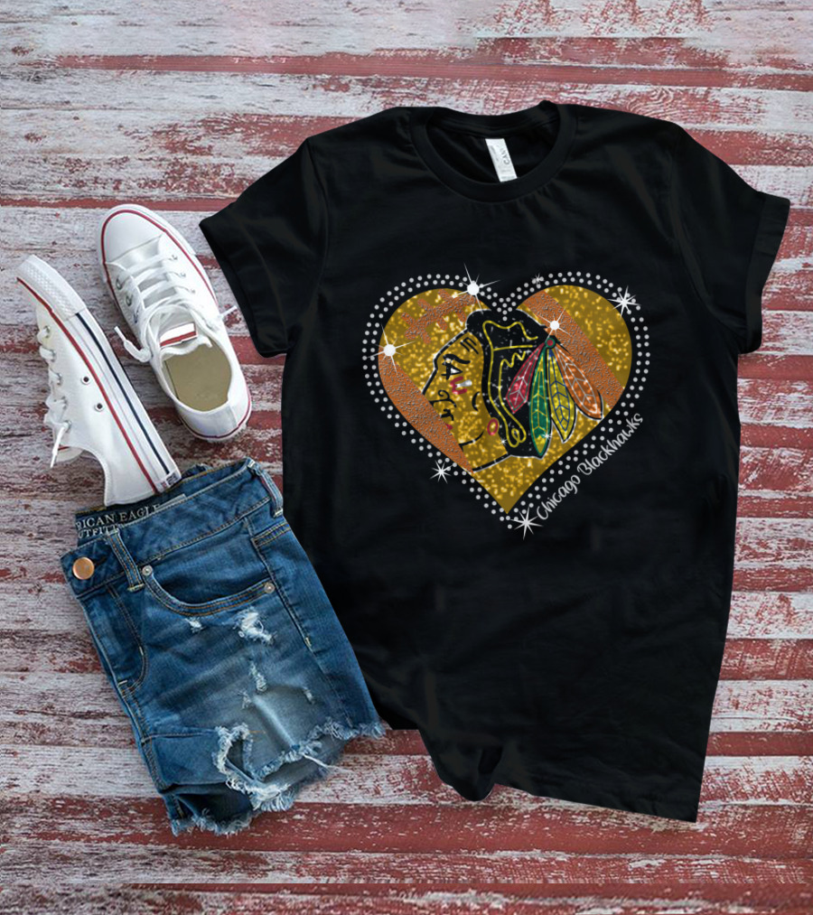 Chicago Blackhawks Heart Glitter T-Shirt