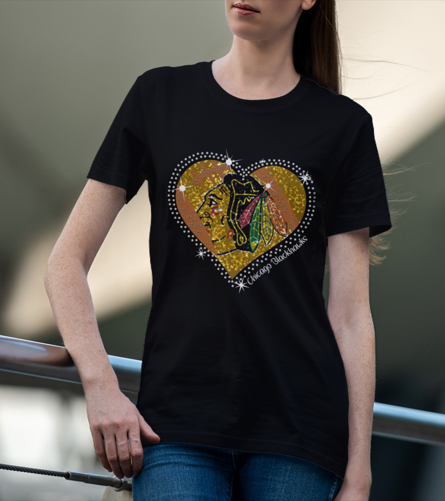 Chicago Blackhawks Heart Glitter T-Shirt