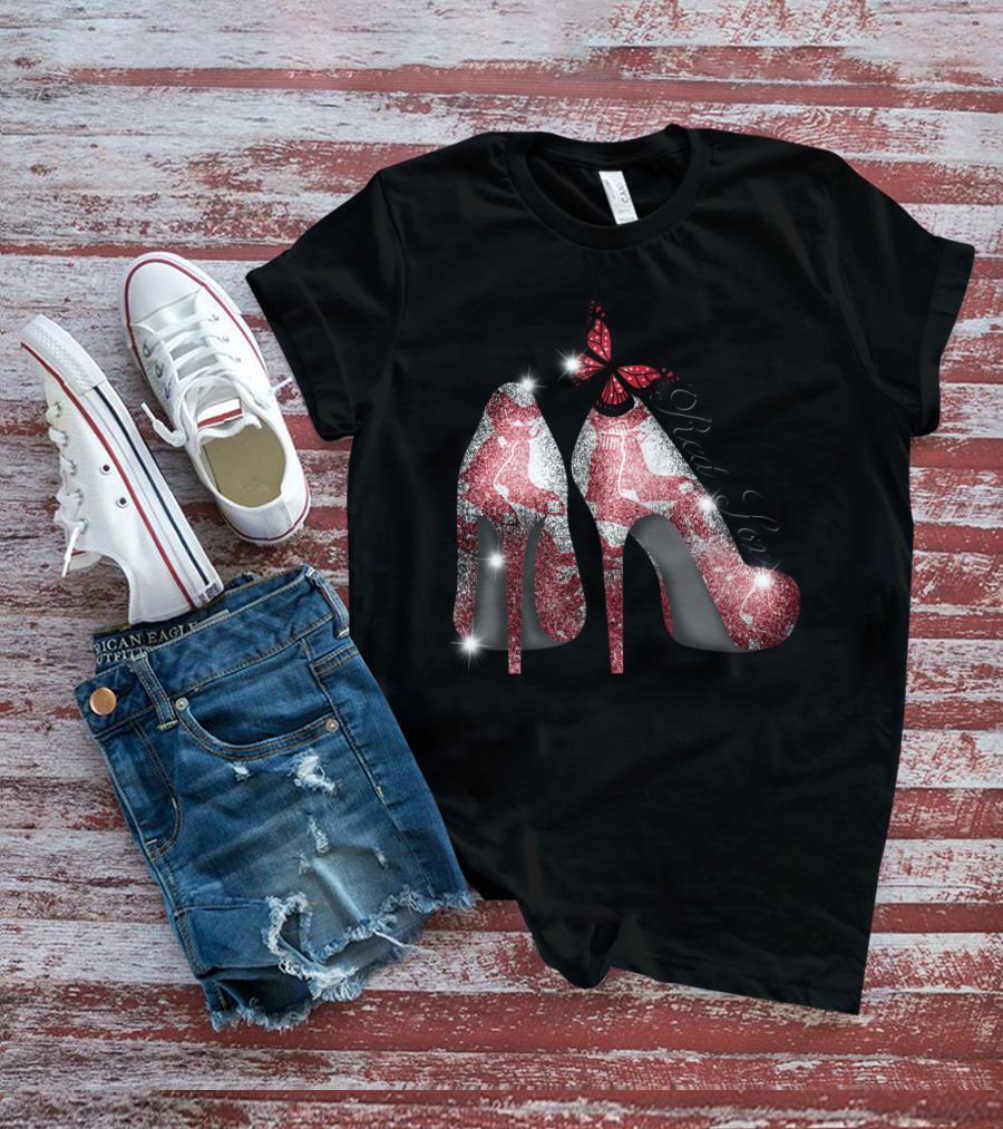 Boston Red Sox High Heels With Butterfly And Socks T-Shirt
