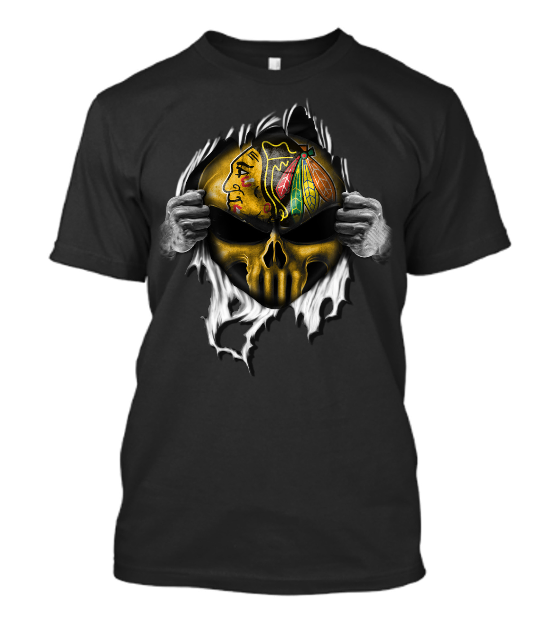 Chicago Blackhawks Skull Ripped Burst T-Shirt