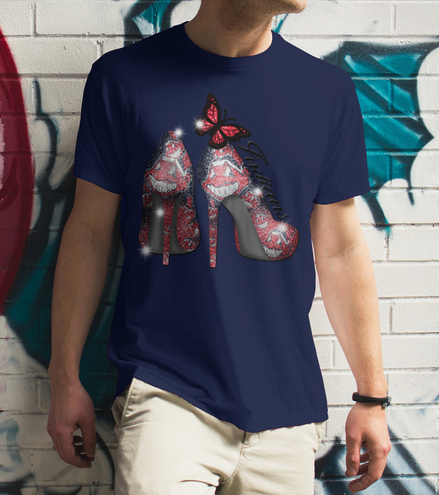 Cleveland Indians Heels With Butterfly And Baseball Motif T-Shirt