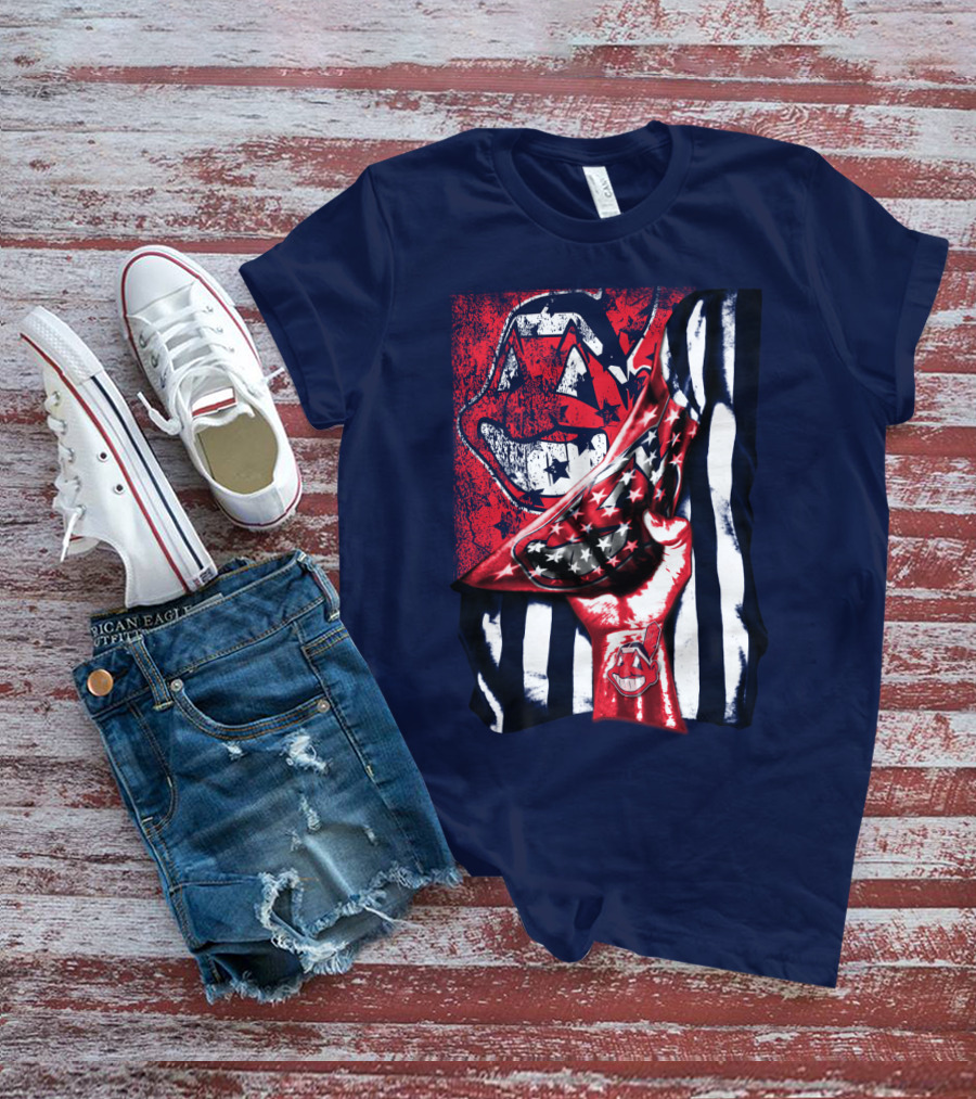 Cleveland Indians Pride American Flag Baseball Team Spirit T-Shirt