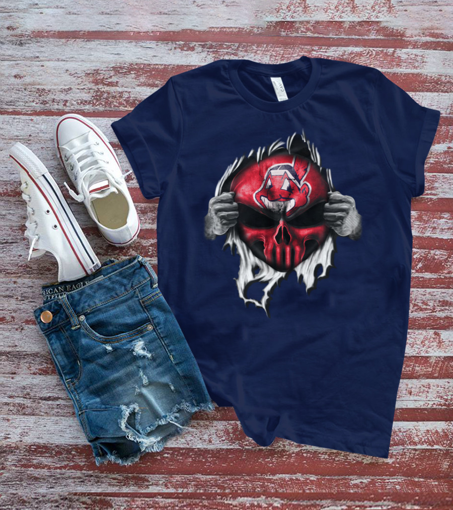 Cleveland Indians Skull Mask Ripping T-Shirt