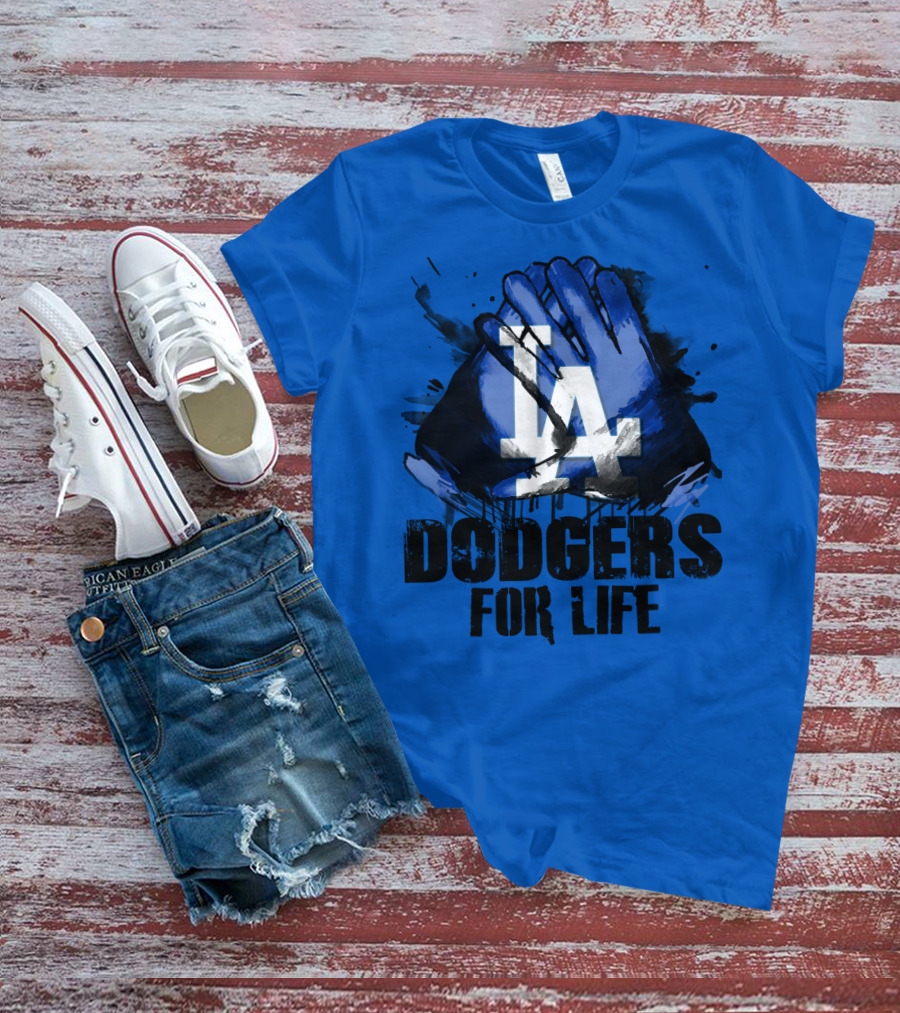 La Dodgers For Life Blue Graphic Featuring Iconic Logo With Hands T-Shirt